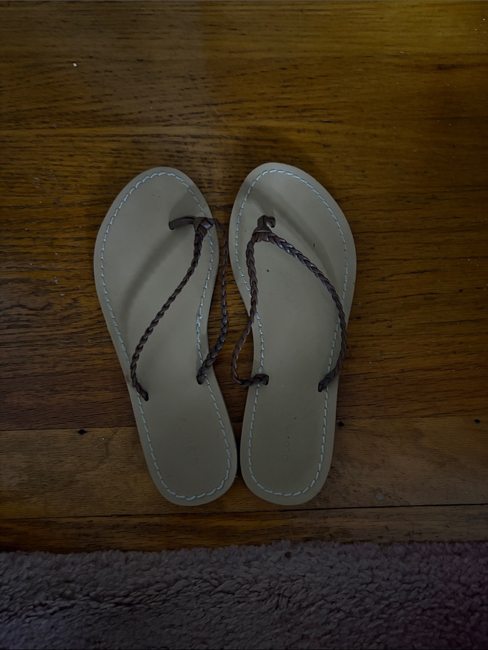 Braided Strap Flat Flip Flop Sandals - Beige